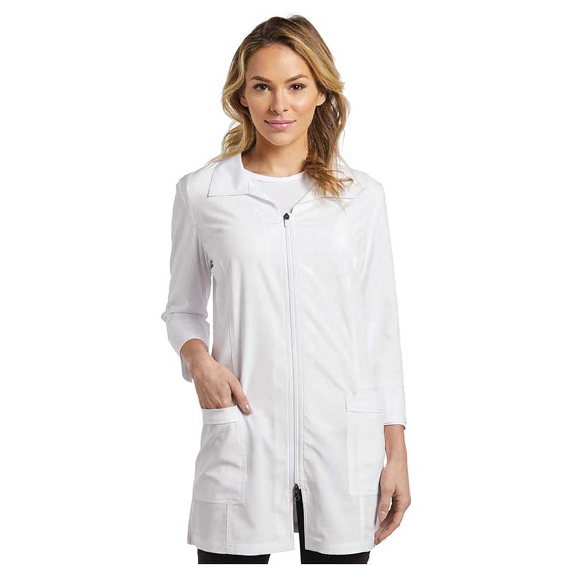 Modern Lab Coat with Front Zipper white