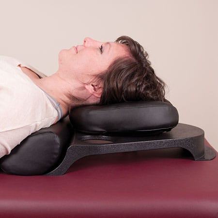 Oakworks Prone Pillow Black demo on back from WR Linens