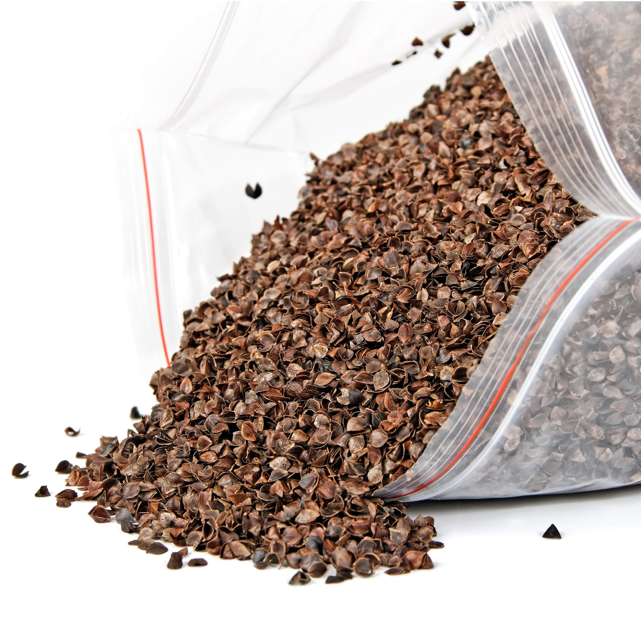 Organic Buckwheat flowing out of bag