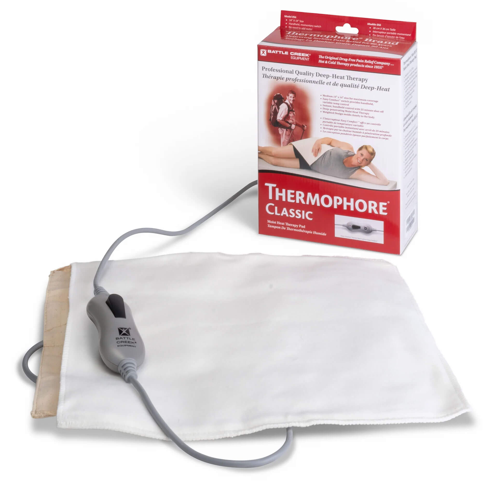 Thermophore Heating Pad Classic 14" x 14" unit out of box showing control from WR Linens