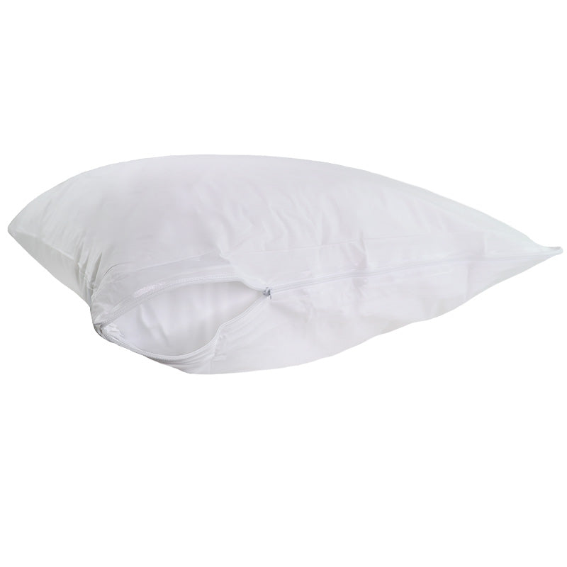 Economy Pillow Protector with Waterproof Zipper zipper open pillow inside