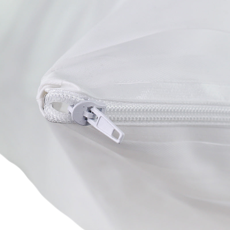 Economy Pillow Protector with Waterproof Zipper close up of zipper closed pillow inside