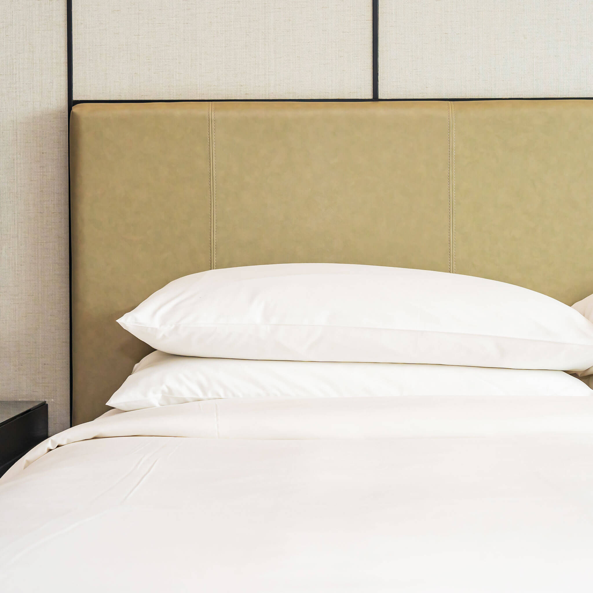 T200 Percale Fitted Bed Sheets on bed with pillows