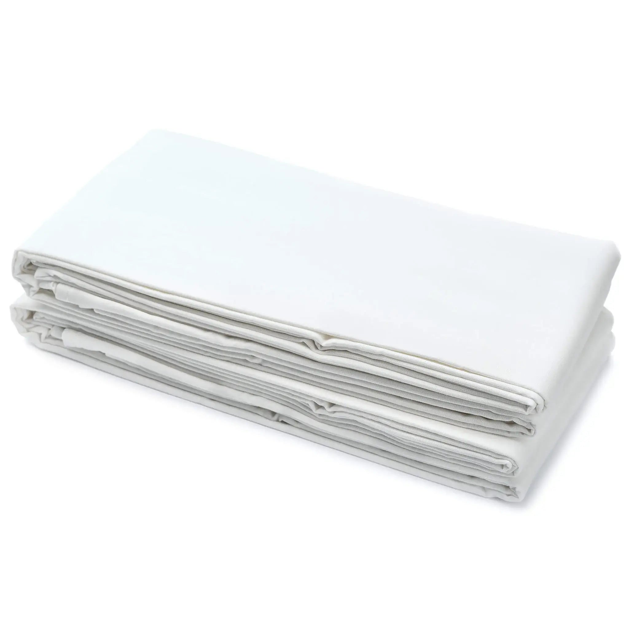 Folded white 190 gsm flannel flat sheet on a white background