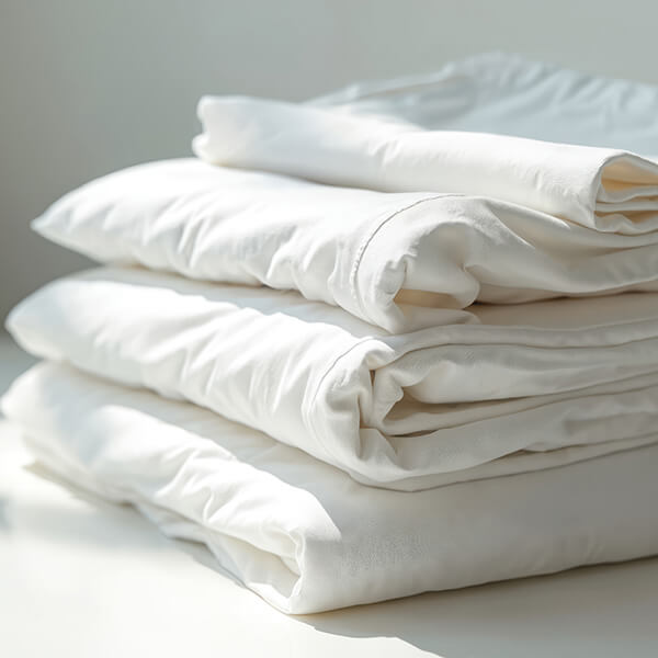 Stack of white bedding on a light background